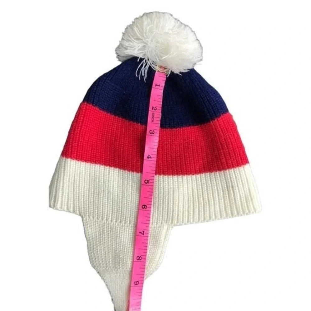 Saks Fifth Avenue Vintage Kids Wool Earflap Ski‎ Hat OS Pom Pom Preppy Americana
